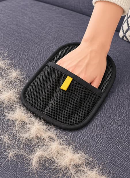El pelo agrupado en una franja junto al guante